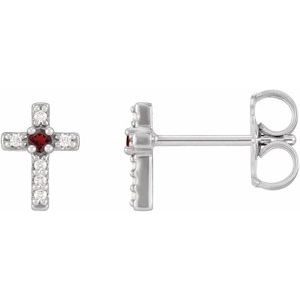 14K White Gold Natural Mozambique Garnet & .03 CTW Natural Diamond Cross Earrings