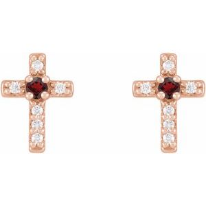 14K Rose Gold Natural Mozambique Garnet & .03 CTW Natural Diamond Cross Earrings