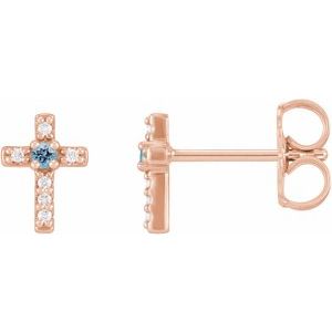 14K Rose Gold Natural Aquamarine & .03 CTW Natural Diamond Cross Earrings