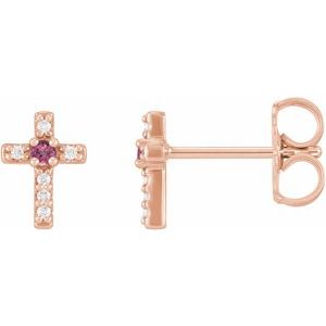 14K Rose Gold Natural Pink Tourmaline & .03 CTW Natural Diamond Cross Earrings