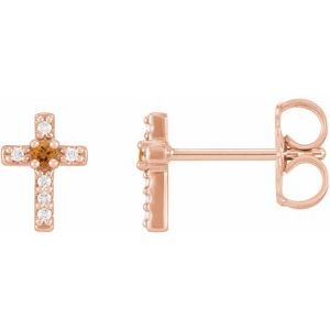 14K Rose Gold Natural Citrine & .03 CTW Natural Diamond Cross Earrings