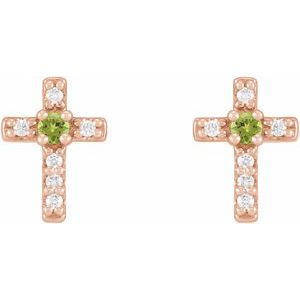 14K Rose Gold Natural Peridot & .03 CTW Natural Diamond Cross Earrings