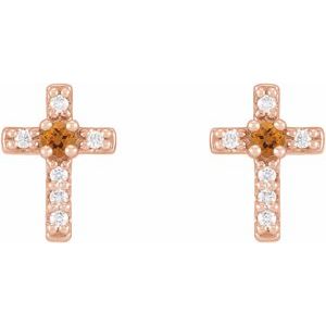 14K Rose Gold Natural Citrine & .03 CTW Natural Diamond Cross Earrings