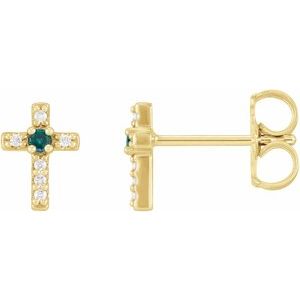 14K Yellow Gold Natural Alexandrite & .03 CTW Natural Diamond Cross Earrings