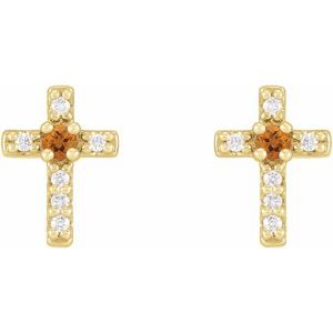 14K Yellow Gold Natural Citrine & .03 CTW Natural Diamond Cross Earrings