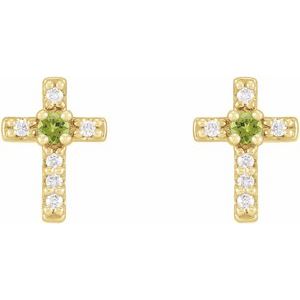 14K Yellow Gold Natural Peridot & .03 CTW Natural Diamond Cross Earrings