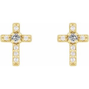14K Yellow Gold Natural White Sapphire & .03 CTW Natural Diamond Cross Earrings