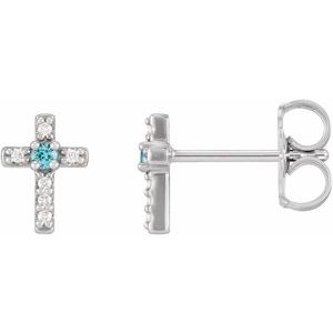 Platinum Natural Blue Zircon & .03 CTW Natural Diamond Cross Earrings