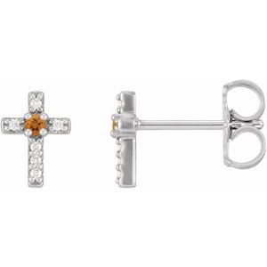 14K White Gold Natural Citrine & .03 CTW Natural Diamond Cross Earrings