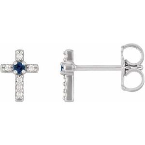 Platinum Natural Blue Sapphire & .03 CTW Natural Diamond Cross Earrings