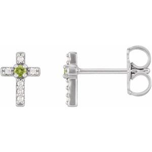 14K White Gold Natural Peridot & .03 CTW Natural Diamond Cross Earrings