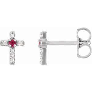 Sterling Silver Natural Ruby & .03 CTW Natural Diamond Cross Earrings