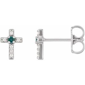 14K White Gold Natural Alexandrite & .03 CTW Natural Diamond Cross Earrings