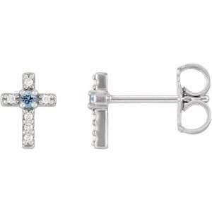 Platinum Natural Aquamarine & .03 CTW Natural Diamond Cross Earrings