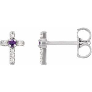 14K White Gold Natural Amethyst & .03 CTW Natural Diamond Cross Earrings