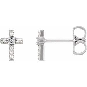 Sterling Silver Natural White Sapphire & .03 CTW Natural Diamond Cross Earrings