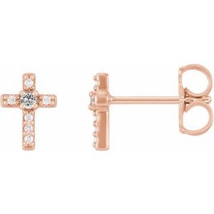 14K Rose Gold Natural White Sapphire & .03 CTW Natural Diamond Cross Earrings