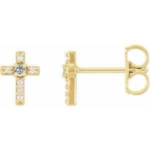 14K Yellow Gold Natural White Sapphire & .03 CTW Natural Diamond Cross Earrings