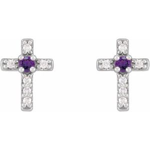 Platinum Natural Amethyst & .03 CTW Natural Diamond Cross Earrings