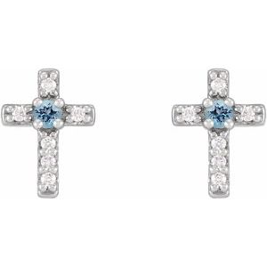 Sterling Silver Natural Aquamarine & .03 CTW Natural Diamond Cross Earrings