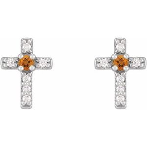 Platinum Natural Citrine & .03 CTW Natural Diamond Cross Earrings