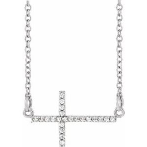 14K White Gold 1/10 CTW Natural Diamond Sideways Cross 16-18" Necklace
