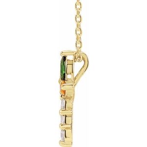 14K Yellow Gold Natural Multi-Gemstone & 1/10 CTW Natural Diamond Cross 16-18" Necklace