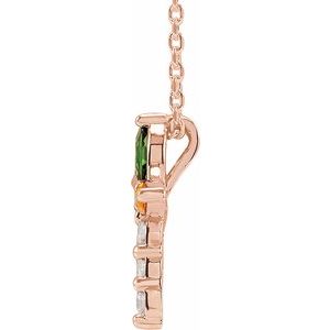 14K Rose Gold Natural Multi-Gemstone & 1/10 CTW Natural Diamond Cross 16-18" Necklace