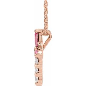 14K Rose Gold Natural Pink Tourmaline & 1/10 CTW Natural Diamond Cross 16-18" Necklace