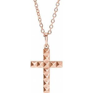 14K Rose Gold Pyramid Cross 20" Necklace
