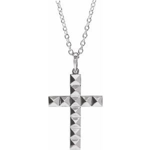 14K White Gold Pyramid Cross 20" Necklace
