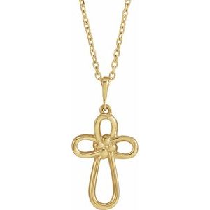 14K Yellow Gold Knotted Cross 16-18" Necklace