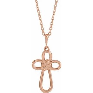 14K Rose Gold Knotted Cross 16-18" Necklace