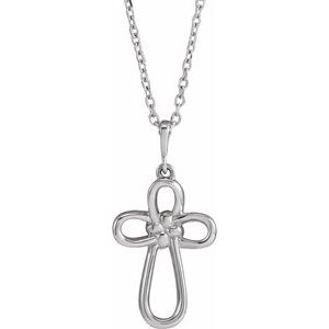 14K White Gold Knotted Cross 16-18" Necklace