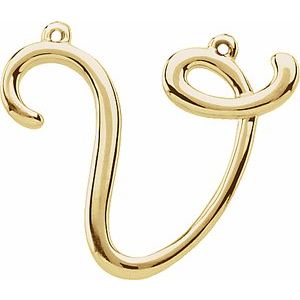 18K Yellow Gold Script Initial V Necklace Center