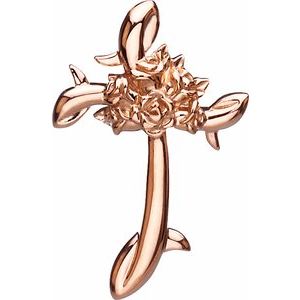 14K Rose Gold 26.25x17 mm Floral-Inspired Cross Pendant