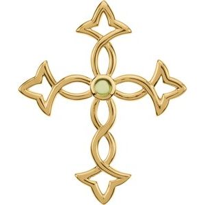 14K Yellow Gold Natural Peridot Cross Pendant