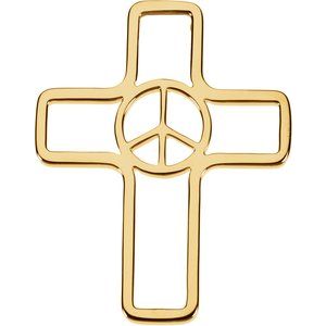 14K Yellow Gold 36.75x29.25 mm Peace Sign Cross Pendant