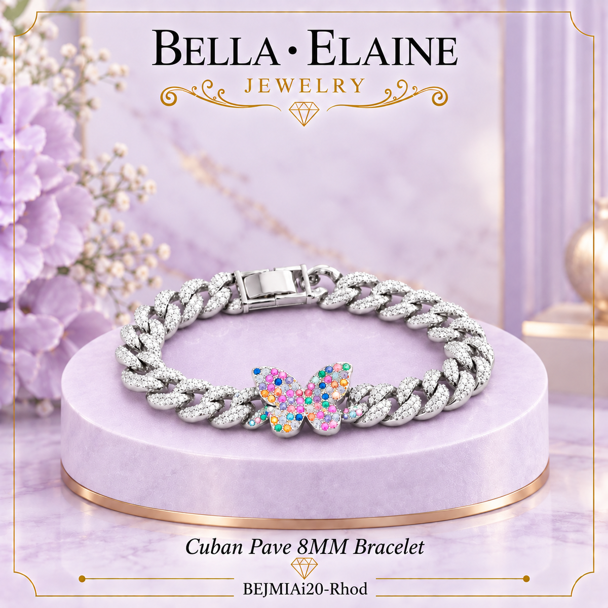 Cuban Pave Multi Colored Butterfly 8mm Bracelet