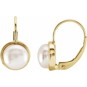 14K White Cultured White Freshwater Pearl Lever Back Earrings