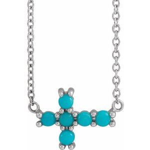 Platinum Natural Turquoise Sideways Cross 18" Necklace