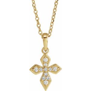 14K Yellow Gold .05 CTW Natural Diamond Petite Cross 16-18" Necklace