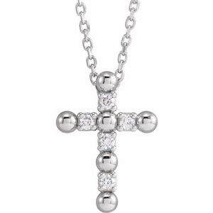 Sterling Silver .07 CTW Natural Diamond Beaded Cross 16-18" Necklace