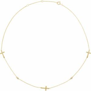 14K Yellow Gold 1/10 CTW Natural Diamond 5-Station Cross 16-18â€ Necklace