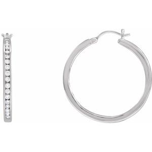 14K White Gold 1/2 CTW Natural Diamond Hoop Earrings