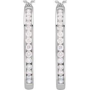 14K White Gold 1 CTW Natural Diamond Hoop Earrings