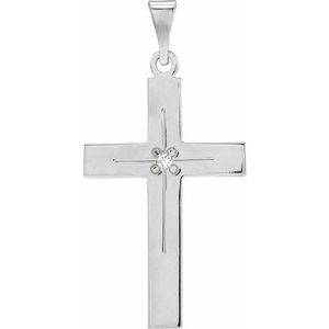 14K White Gold .01 CT Natural Diamond Cross 18" Necklace