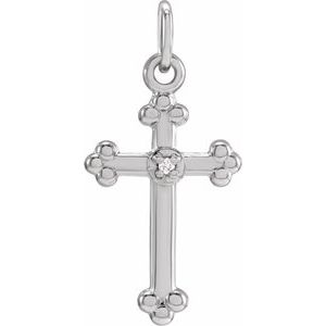 14K White Gold .005 CT Natural Diamond Cross Pendant