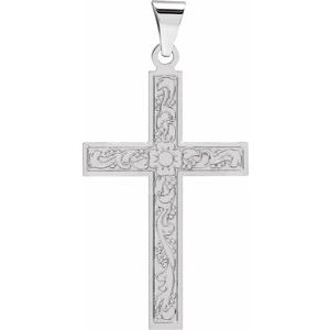 14K White Gold 36.8x18 mm Cross Pendant