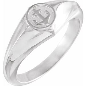 14K White Gold Cross Anchor Ring